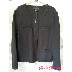 Alfani  Full Zip 4 Pocket Black Women's 2decorative  Size M Blouse Jacket Cotton